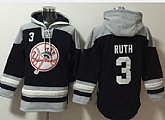 New York Yankees #3 Babe Ruth Navy Blue Ageless Must Have Lace Up Pullover Hoodie,baseball caps,new era cap wholesale,wholesale hats